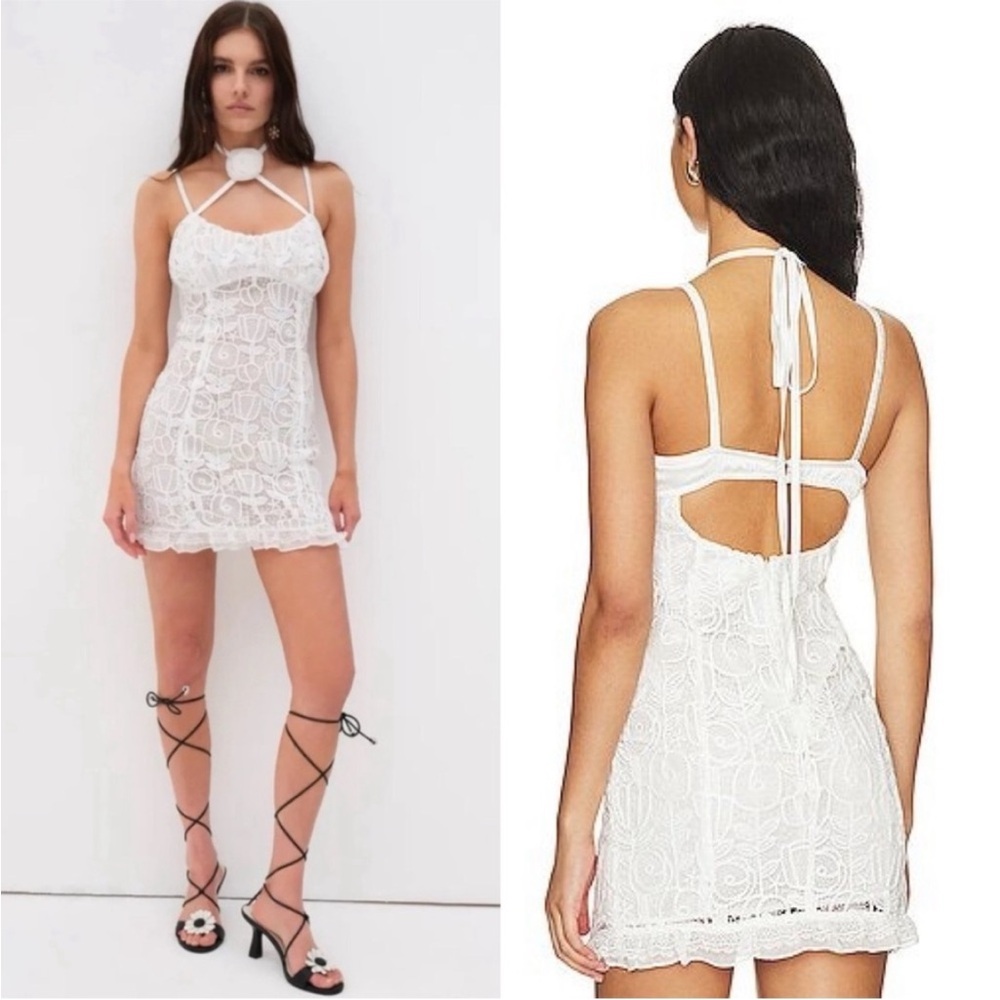 For Love And Lemons Harriet Lace Mini Dress NWT Crisp White - Picture 1 of 9